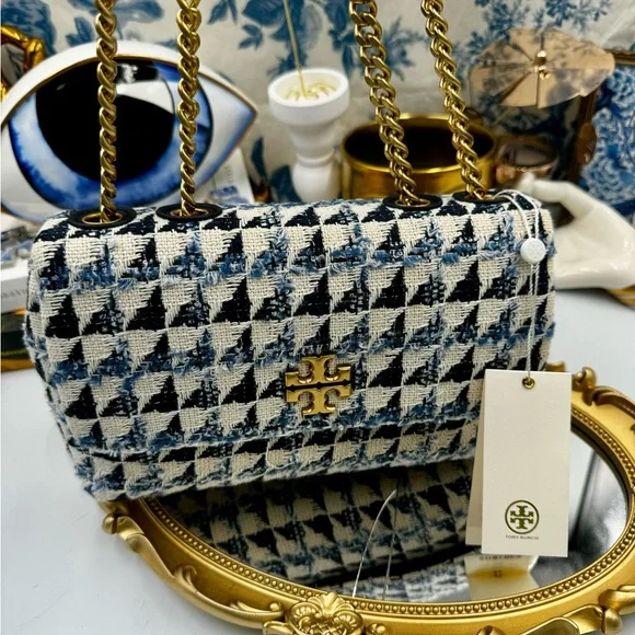 🆕TORY BURCH 🧿 NWT Kira Chevron Tweed Small Convertible Shoulder Bag, Tory Navy - Picture 4 of 14